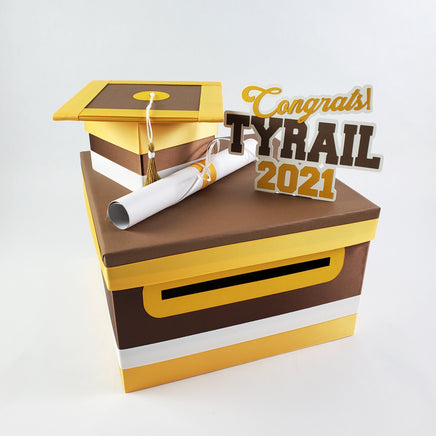 Brown, Yellow Gold, & White Class of 2021 Graduation Card Box