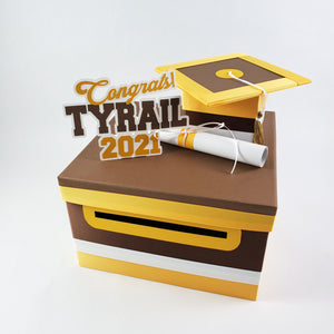 Yellow Gold, Brown, & White Class of 2021 Graduation Card Box