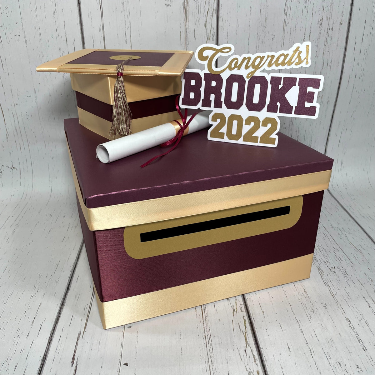 Burgundy & Light Gold Graduation Card box
