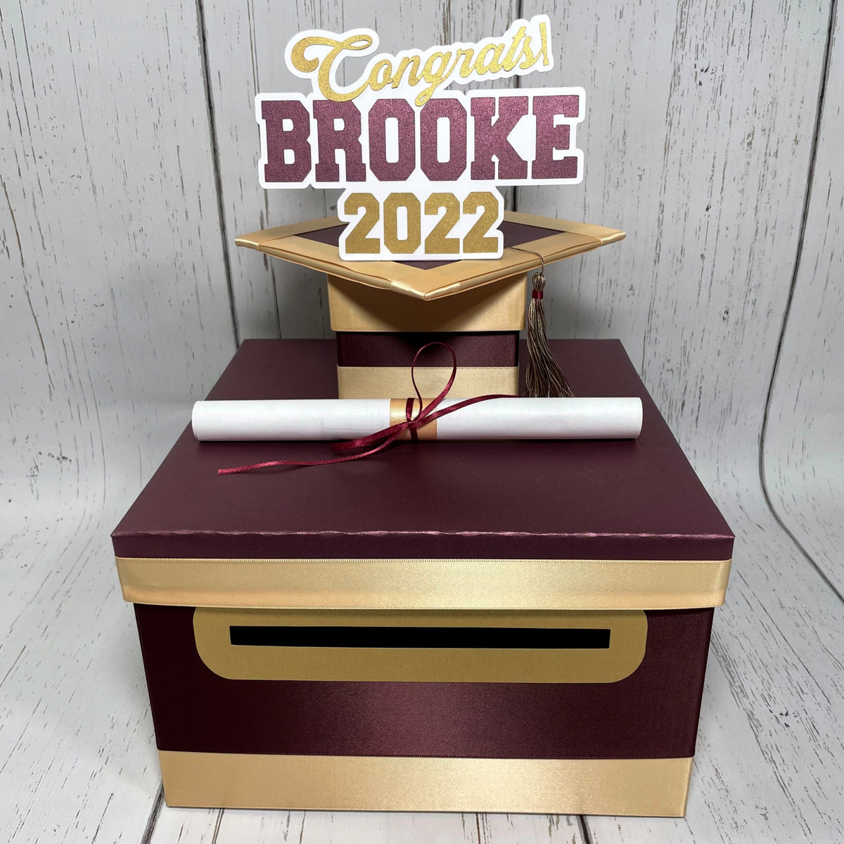 Graduation Card Box - Burgundy, Light Gold 10x10 | Nepheryn Party