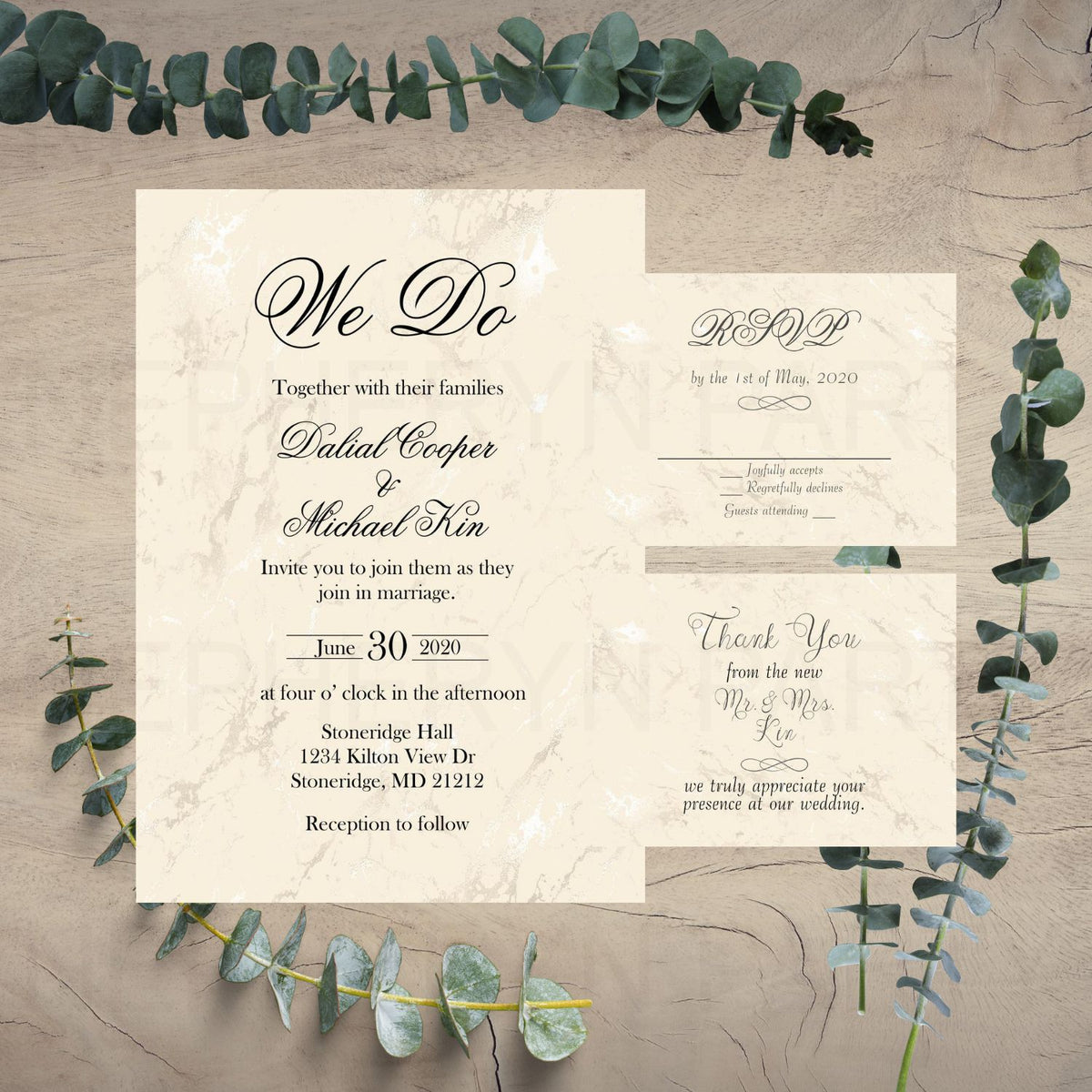 Champagne Wedding Invite, RSVP, & Thank You Notes