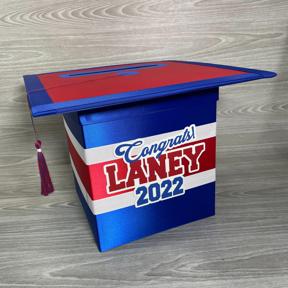 Cobalt Blue, Red, and White Graduation Card Box