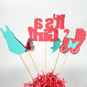 It's a Girl Centerpiece Sticks - Coral, Aqua