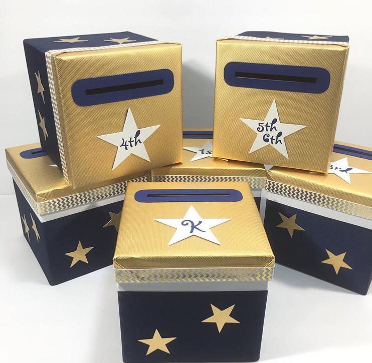 Navy & Gold Star Raffle Ticket Box