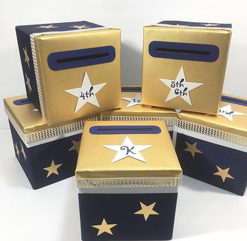 Navy & Gold Star Raffle Ticket Box
