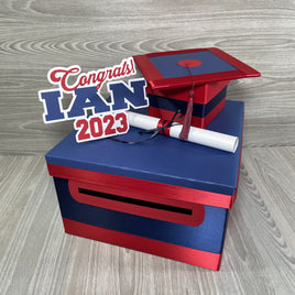 Navy & Red Graduation Card Box