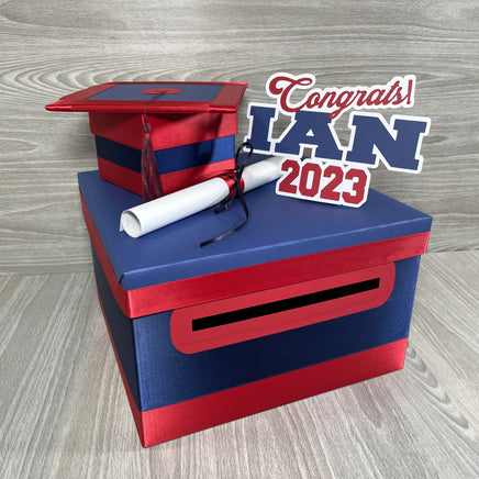 Navy & Red Graduation Card Box