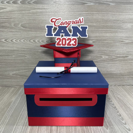 Navy & Red Graduation Card Box