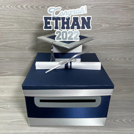 Deep Navy & Silver Graduation Card Box