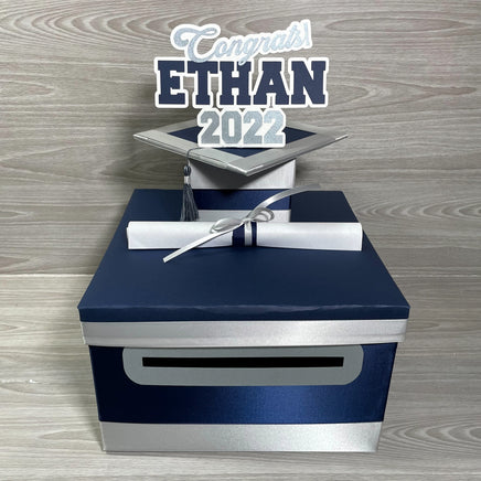 Deep Navy & Silver Graduation Card Box