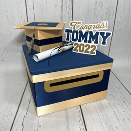 Deep Navy & Light Gold Graduation Card Box