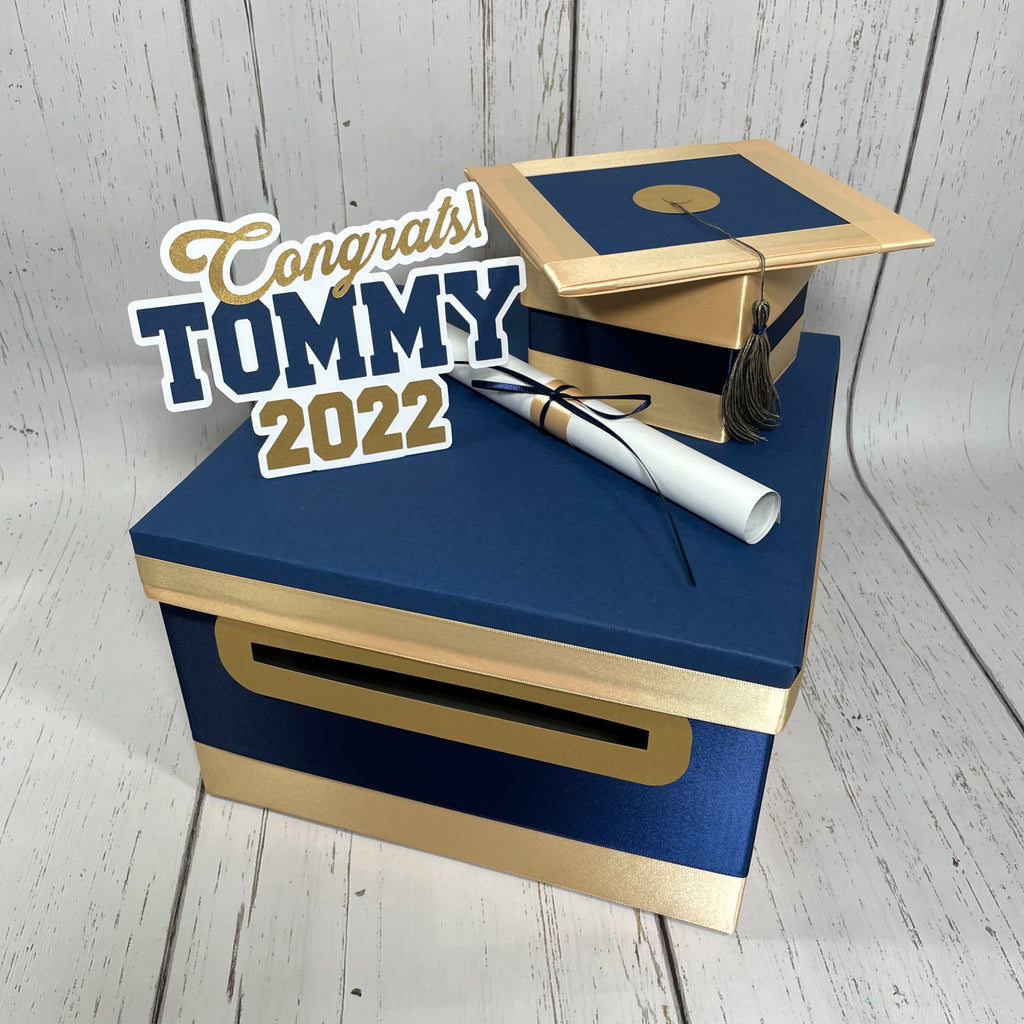 Graduation Card Box - Deep Navy, Light Gold 10x10