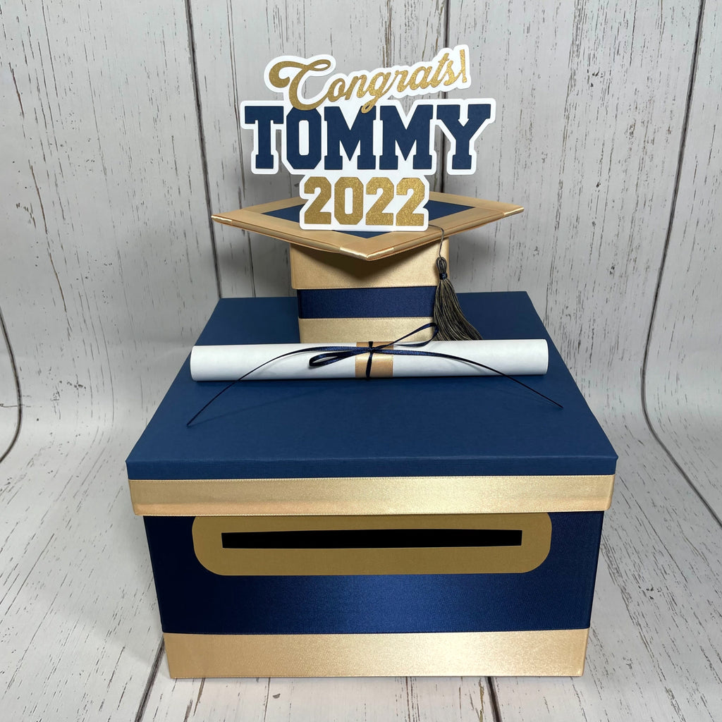 Graduation Card Box - Deep Navy, Light Gold 10x10
