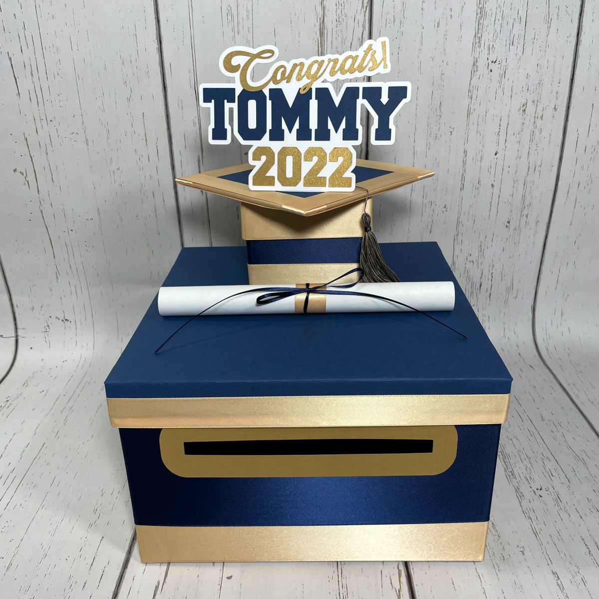 Graduation Card Box - Deep Navy, Light Gold 10x10