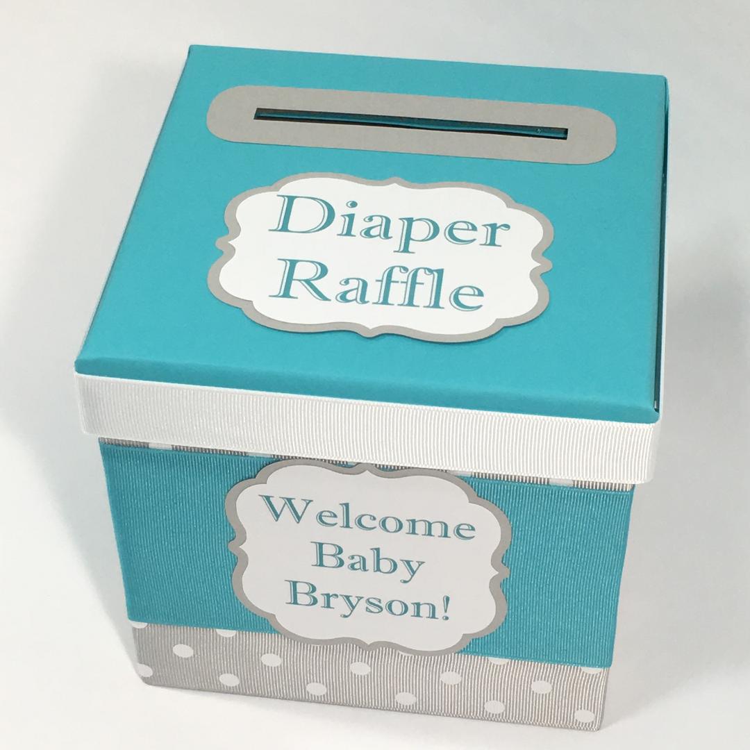 Turquoise Raffle Ticket Teal and Gray Diaper Raffle Ticket Box| Nepheryn Party