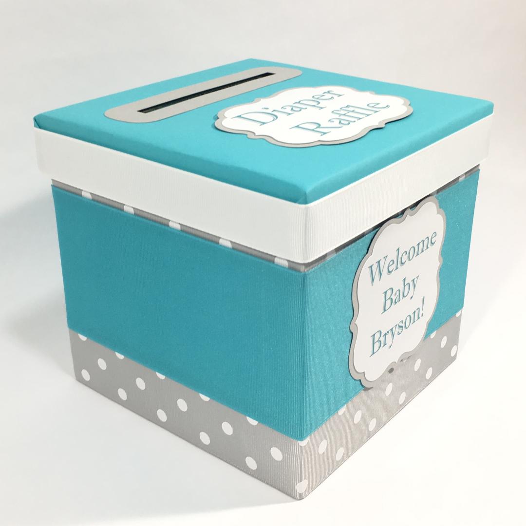 Diaper Raffle Collection Box Teal and Gray Diaper Raffle Ticket Box| Nepheryn Party
