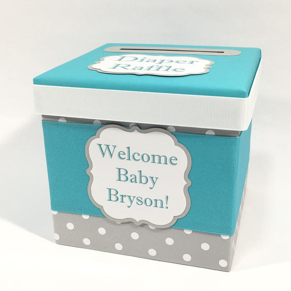 Teal & Gray Baby Shower Diaper Raffle Ticket Box