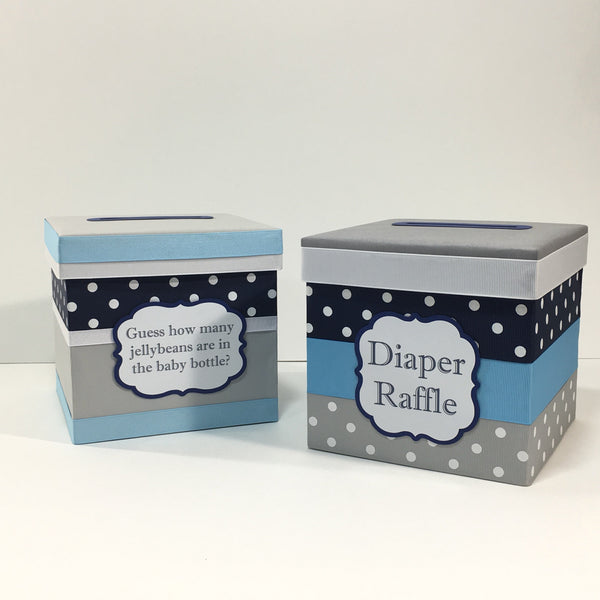 Light Blue & Navy Baby Shower Diaper Raffle Box