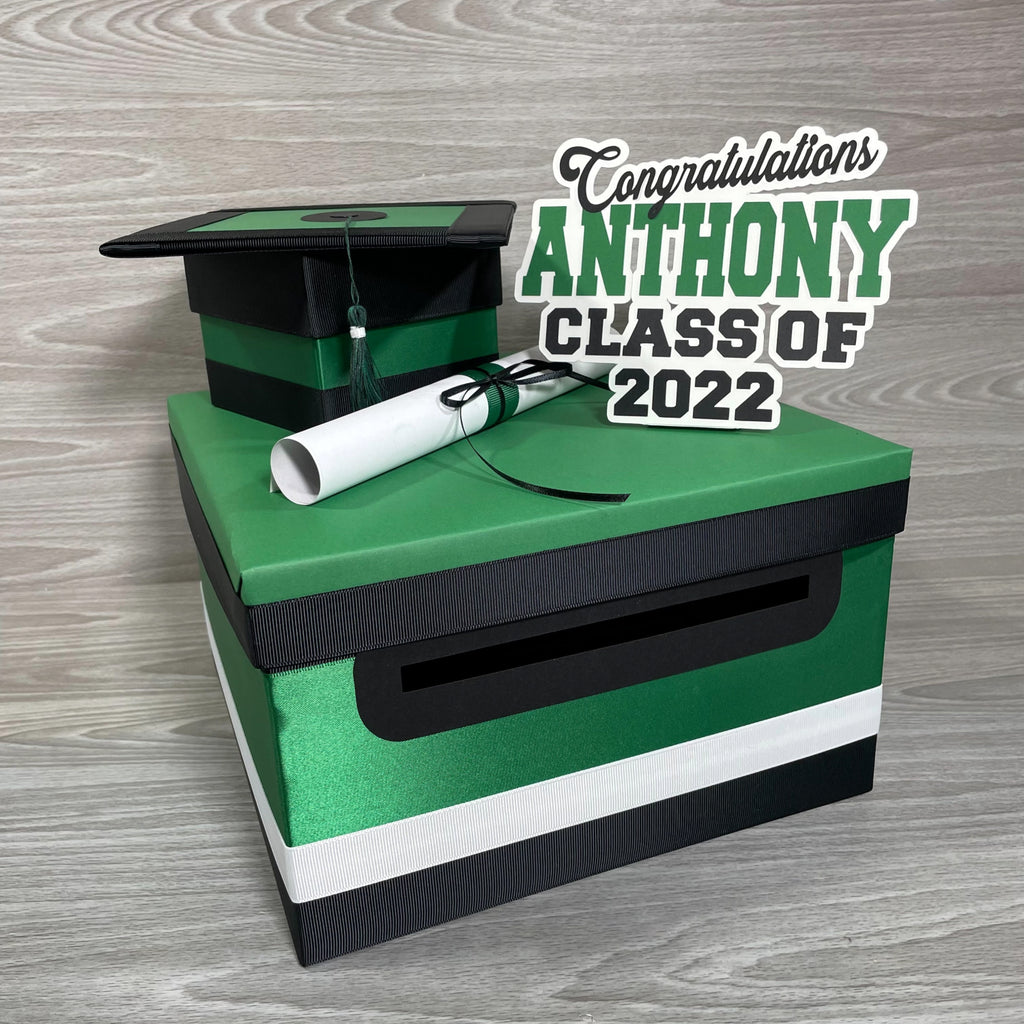 Graduation Card Box - Kelly Green, Black 10x10