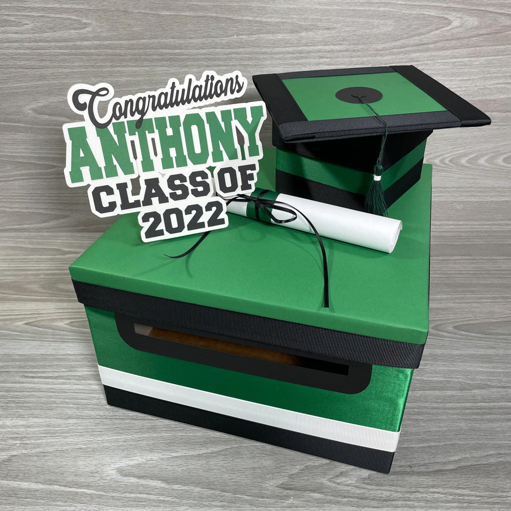 Graduation Card Box - Kelly Green, Black 10x10