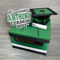 Graduation Card Box - Kelly Green, Black 10x10
