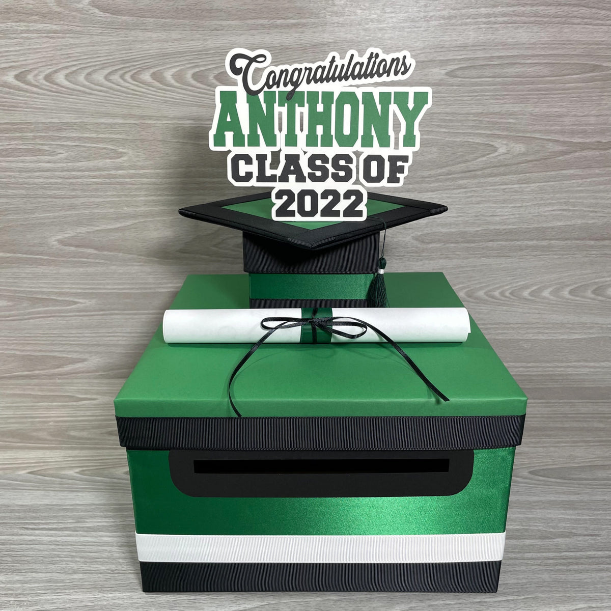 Graduation Card Box - Kelly Green, Black 10x10