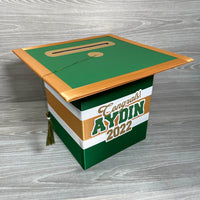 Graduation Cap Card Box - Forest Green, Old Gold