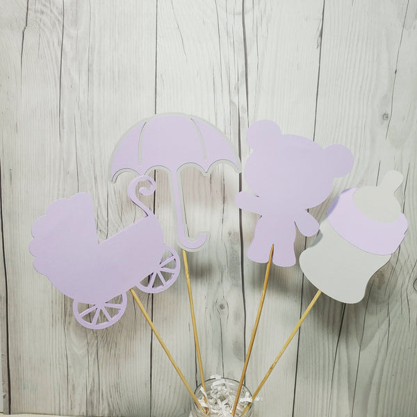 Lavender & Gray Girl Baby Shower Centerpiece Sticks