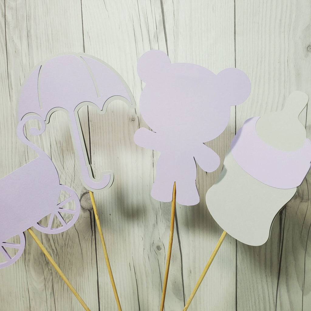 Girl Baby Shower Centerpiece Sticks - Lilac, Gray