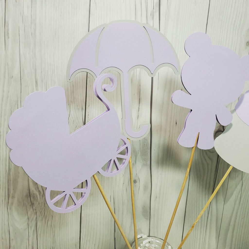 Girl Baby Shower Centerpiece Sticks - Lilac, Gray