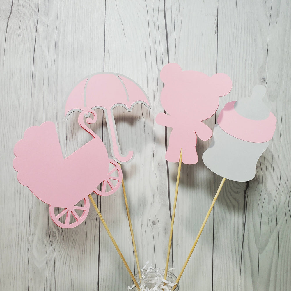Pink & Gray Girl Baby Shower Centerpiece Sticks