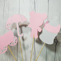 Girl Baby Shower Centerpiece Sticks - Pink, Gray
