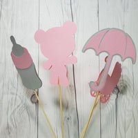 Girl Baby Shower Centerpiece Sticks - Pink, Gray