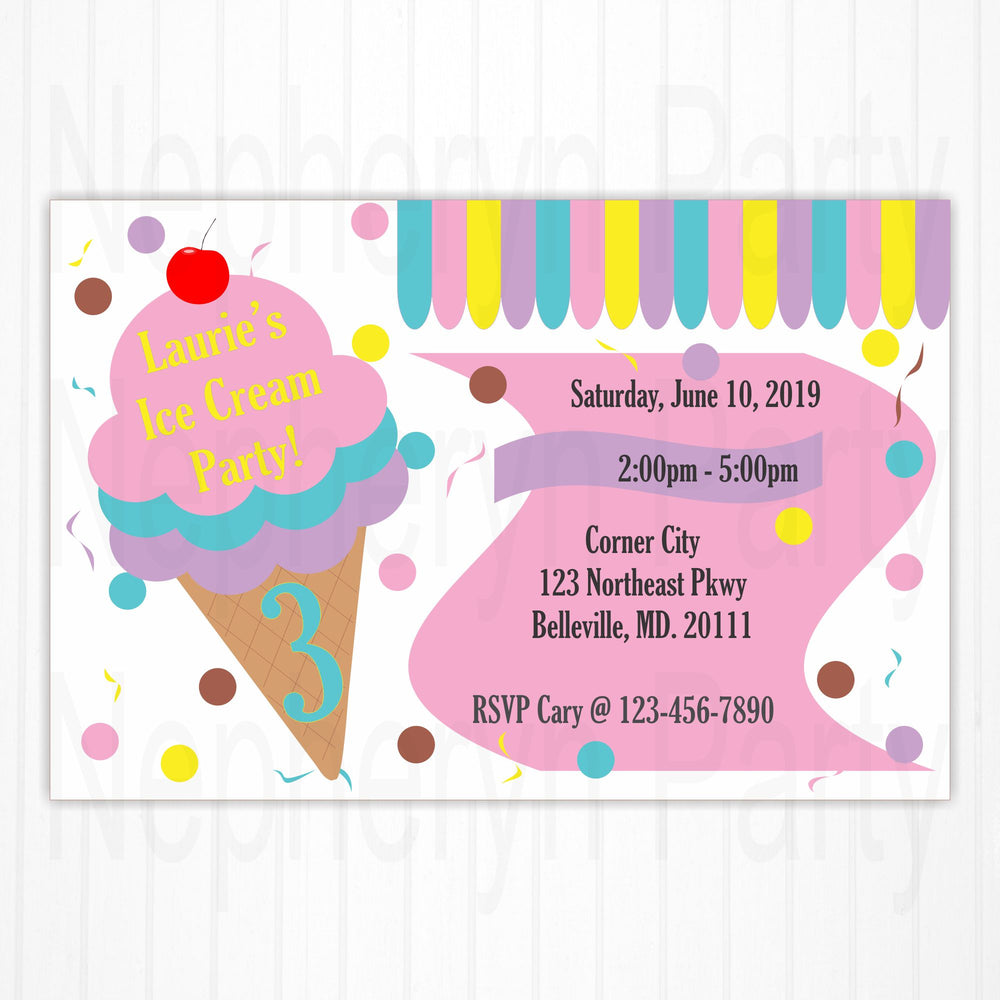 Ice Cream Birthday Party Invite For Girl