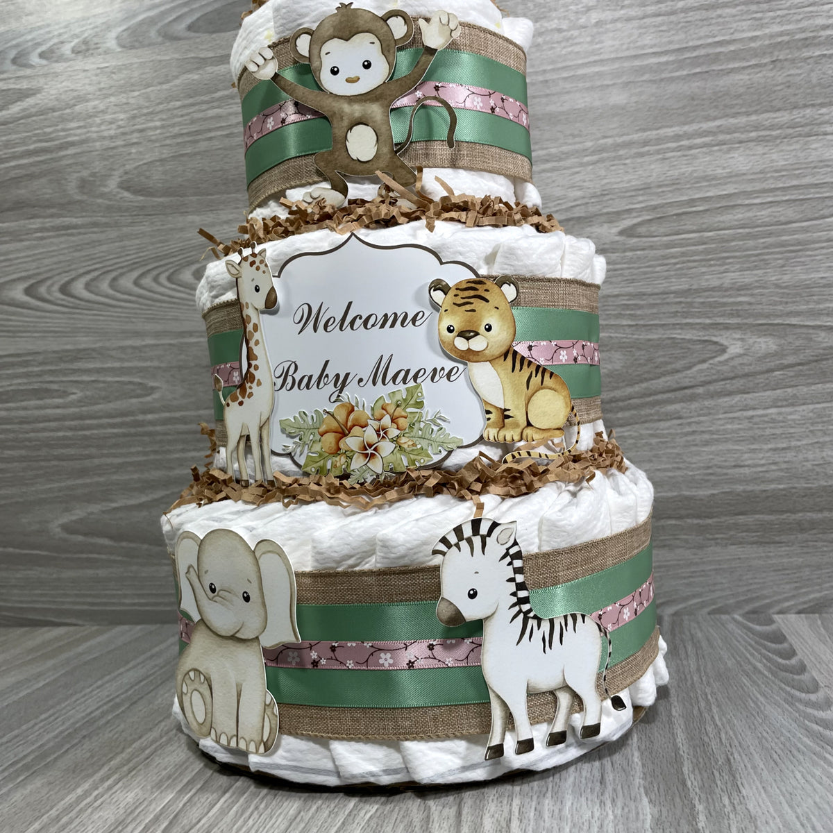Baby Girl Safari Diaper Cake Centerpiece