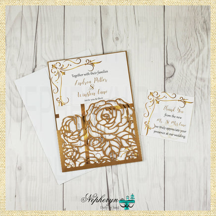 Gold & White Elegant Wedding Invite, RSVP Cards, & Thank You Notes