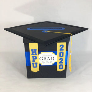 Graduation Cap Card Box - Royal Blue, Yellow Gold, Black