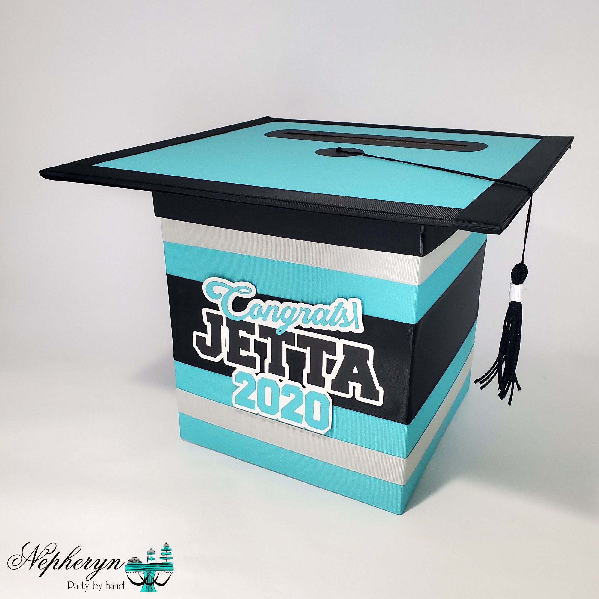 Graduation Cap Card Box - Turquoise, Gray, Black Graduation Cap Card Box - Turquoise, Gray, Black