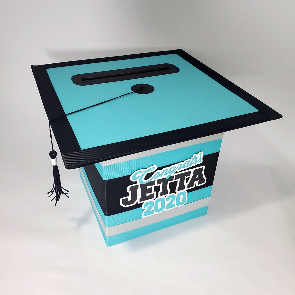 Graduation Cap Card Box - Turquoise, Gray, Black | Nepheryn Party