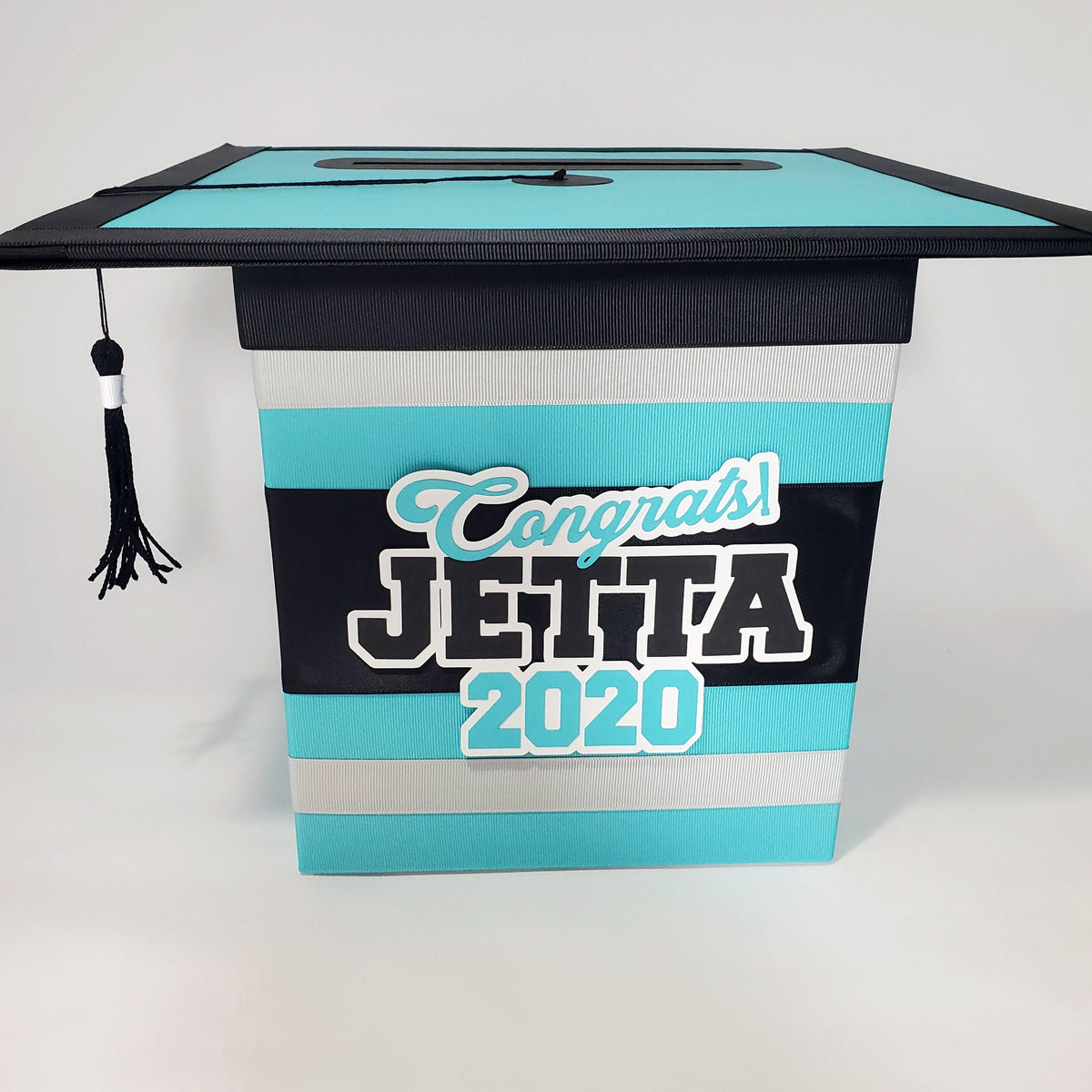 Graduation Cap Card Box - Turquoise, Gray, Black
