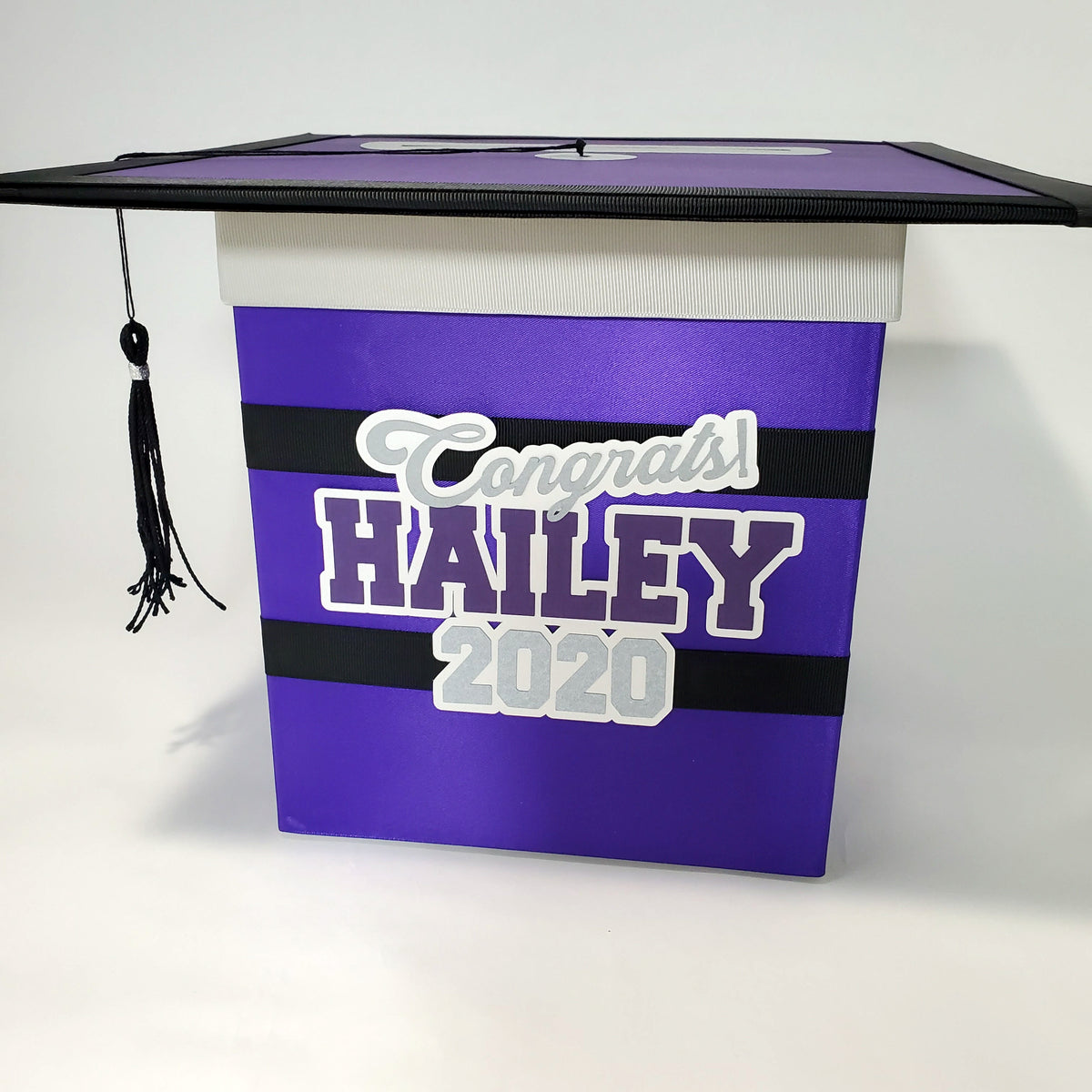 Graduation Cap Card Box - Purple, Black, Silver