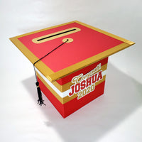 Graduation Cap Card Box - Red, Gold
