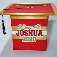 Graduation Cap Card Box - Red, Gold