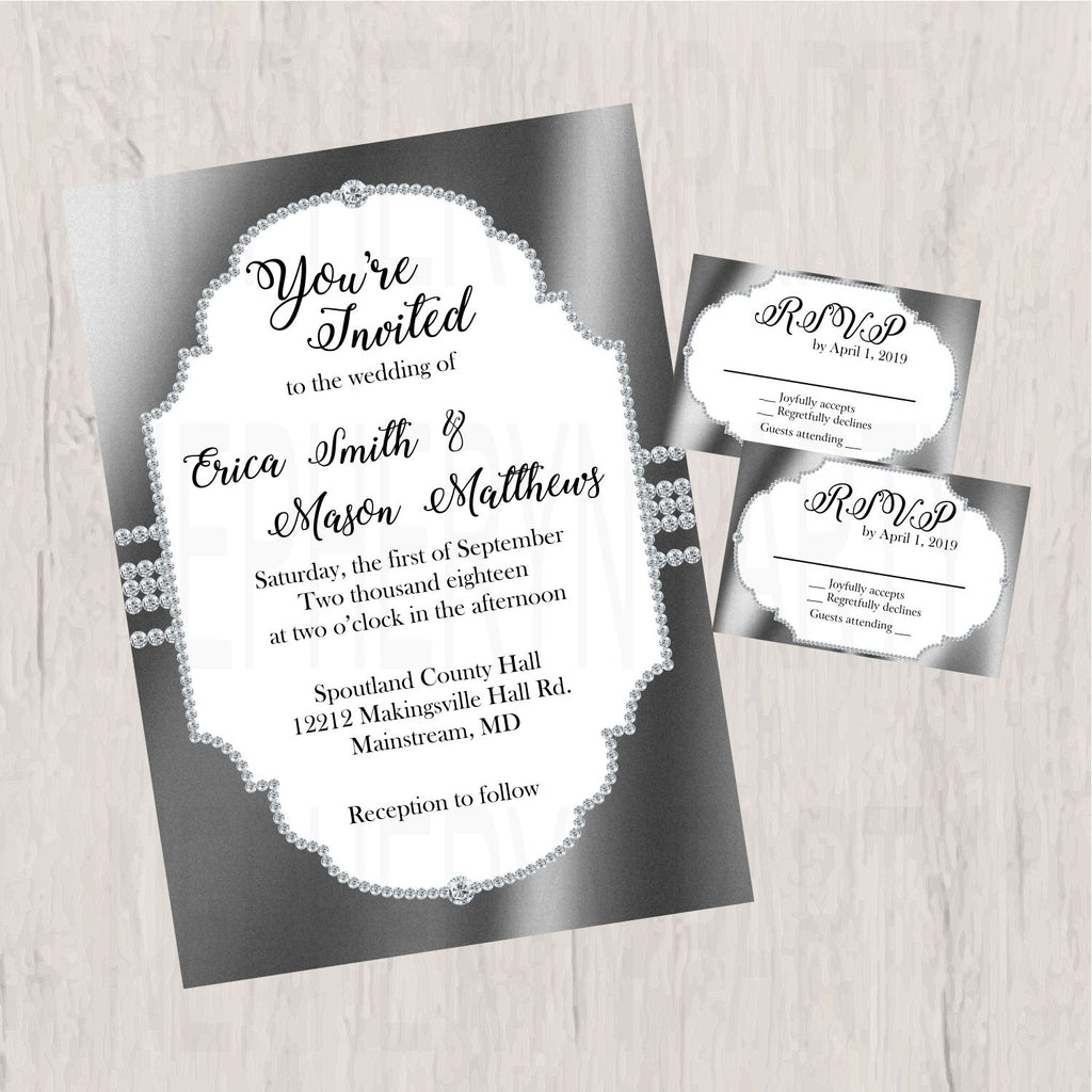Silver & White Elegant Wedding Invite and RSVP Cards