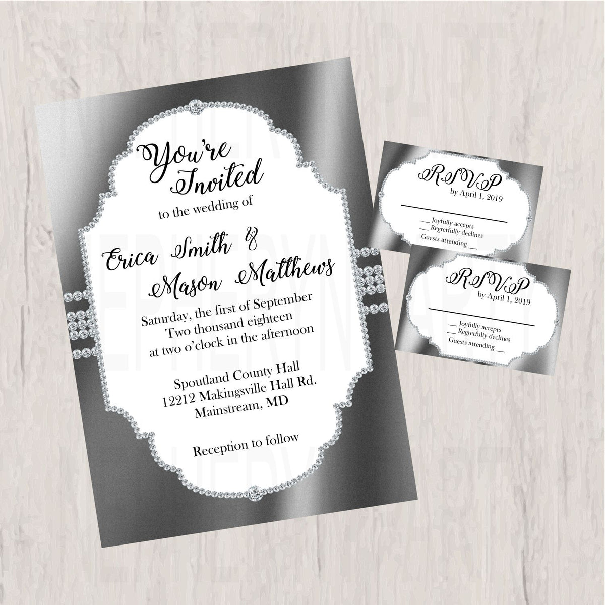 Silver & White Elegant Wedding Invite and RSVP Cards