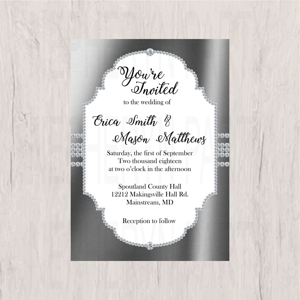 Gray and Silver Diamond Wedding Invitation