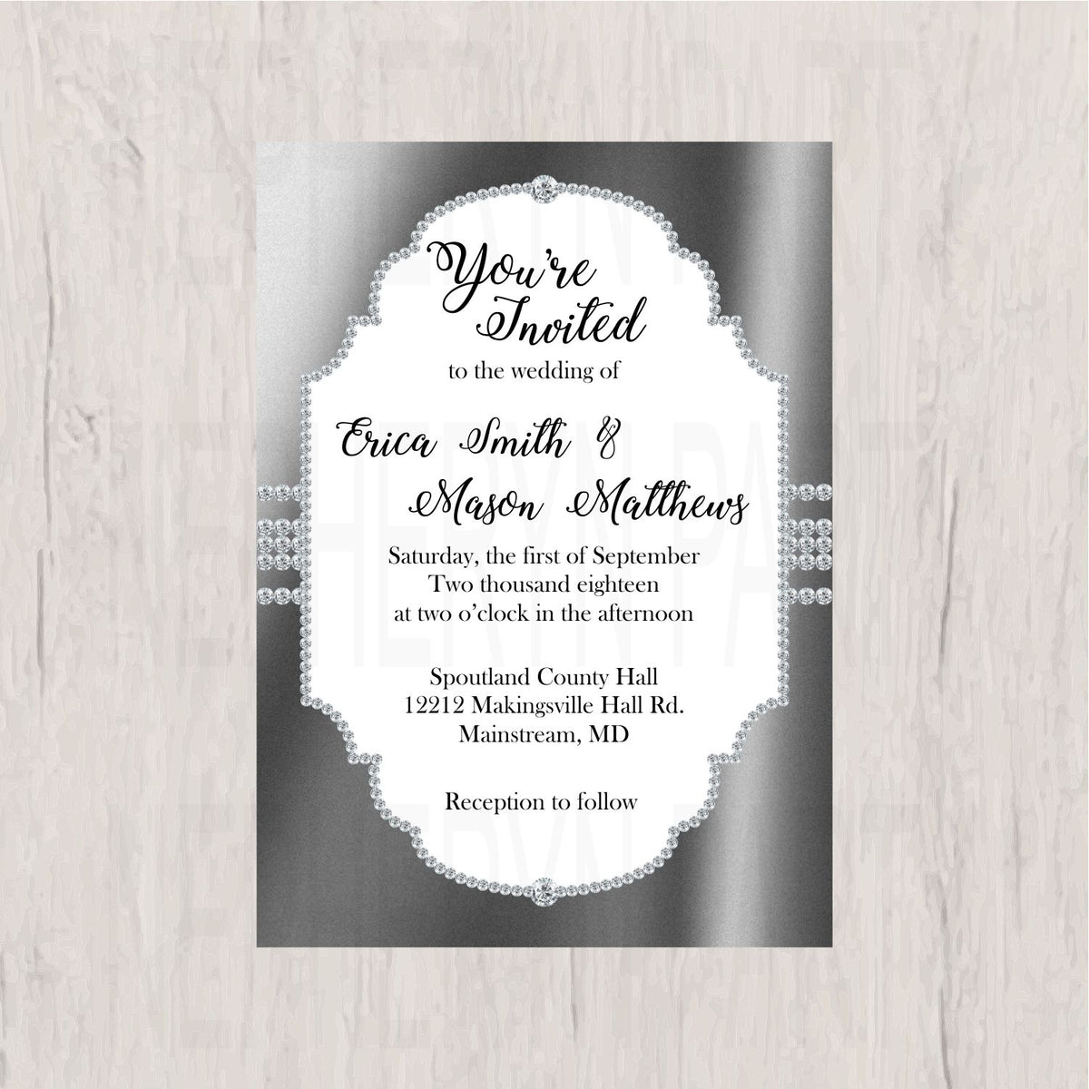 Gray and Silver Diamond Wedding Invitation
