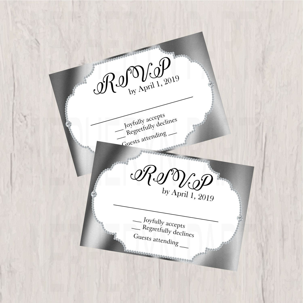 Gray and Silver Diamond Wedding Invitation