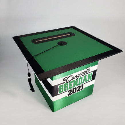 Green & Black Graduation Cap Card Box
