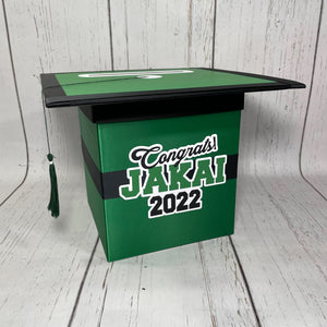 Green & Black Graduation Cap Card Box